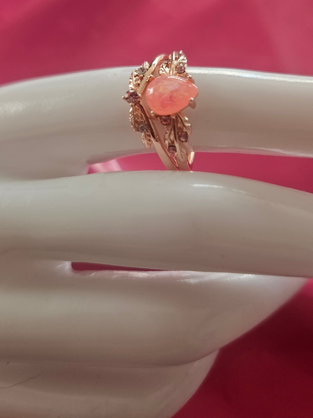 Pink Faux Opal Marquise Leaf Fashion Ring - Women Jewelry